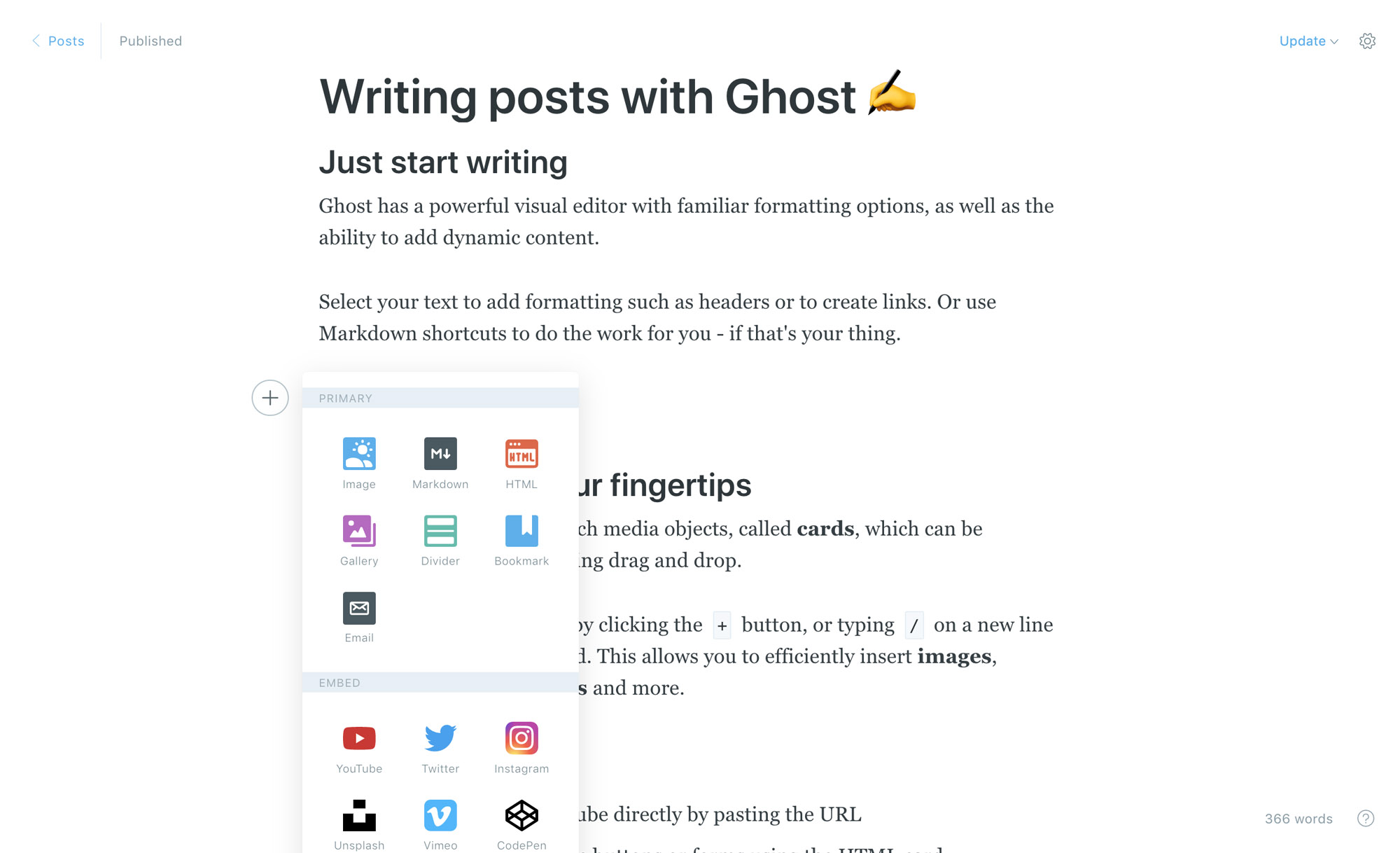 Writing your first ghost blog post on your started Ghost blog